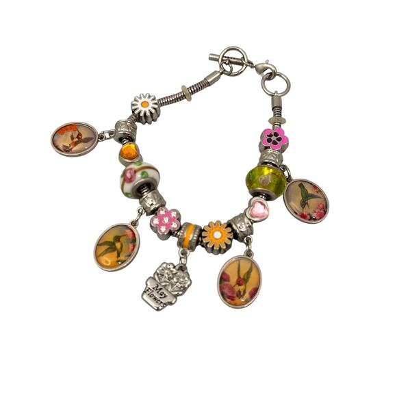 Willabee & Ward WW Charm May Toggle Bracelet Enamel flowers / birds - Picture 1 of 3